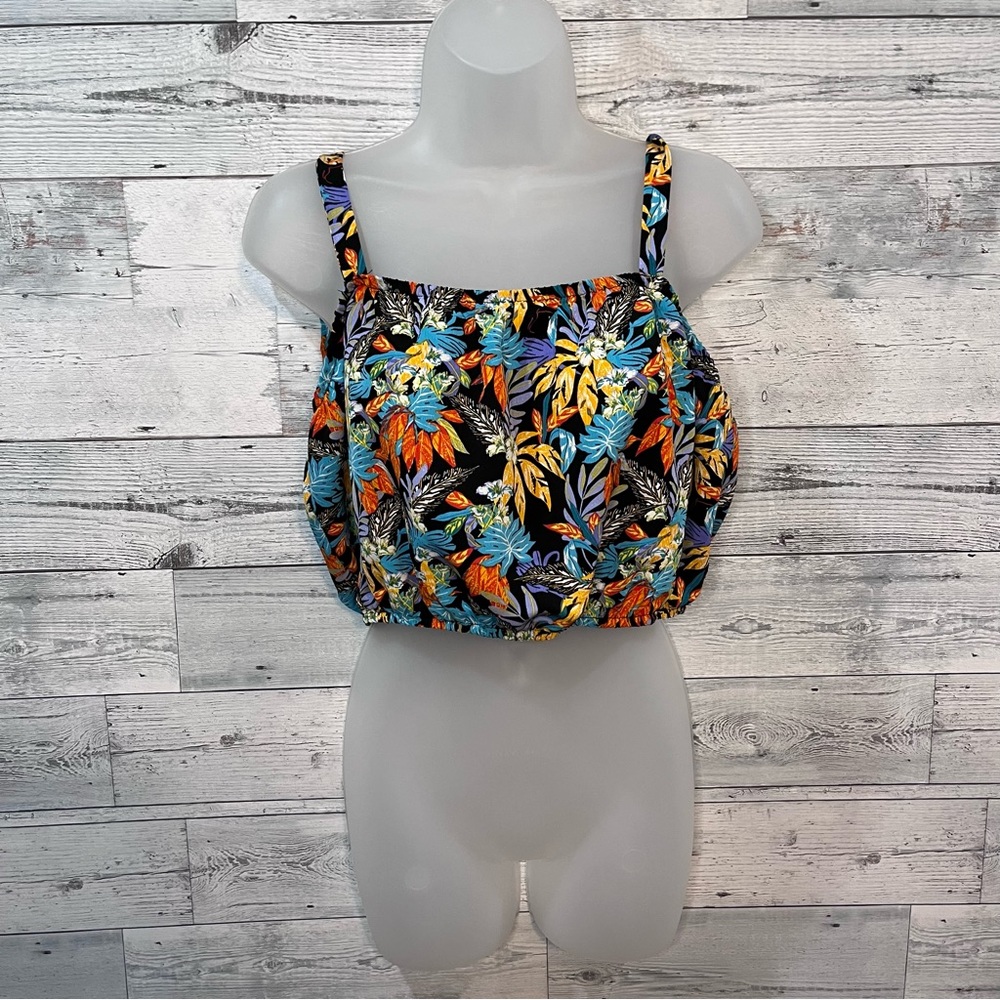 Lily Rose Tropical Floral Print Crop Top Tie Straps Size L